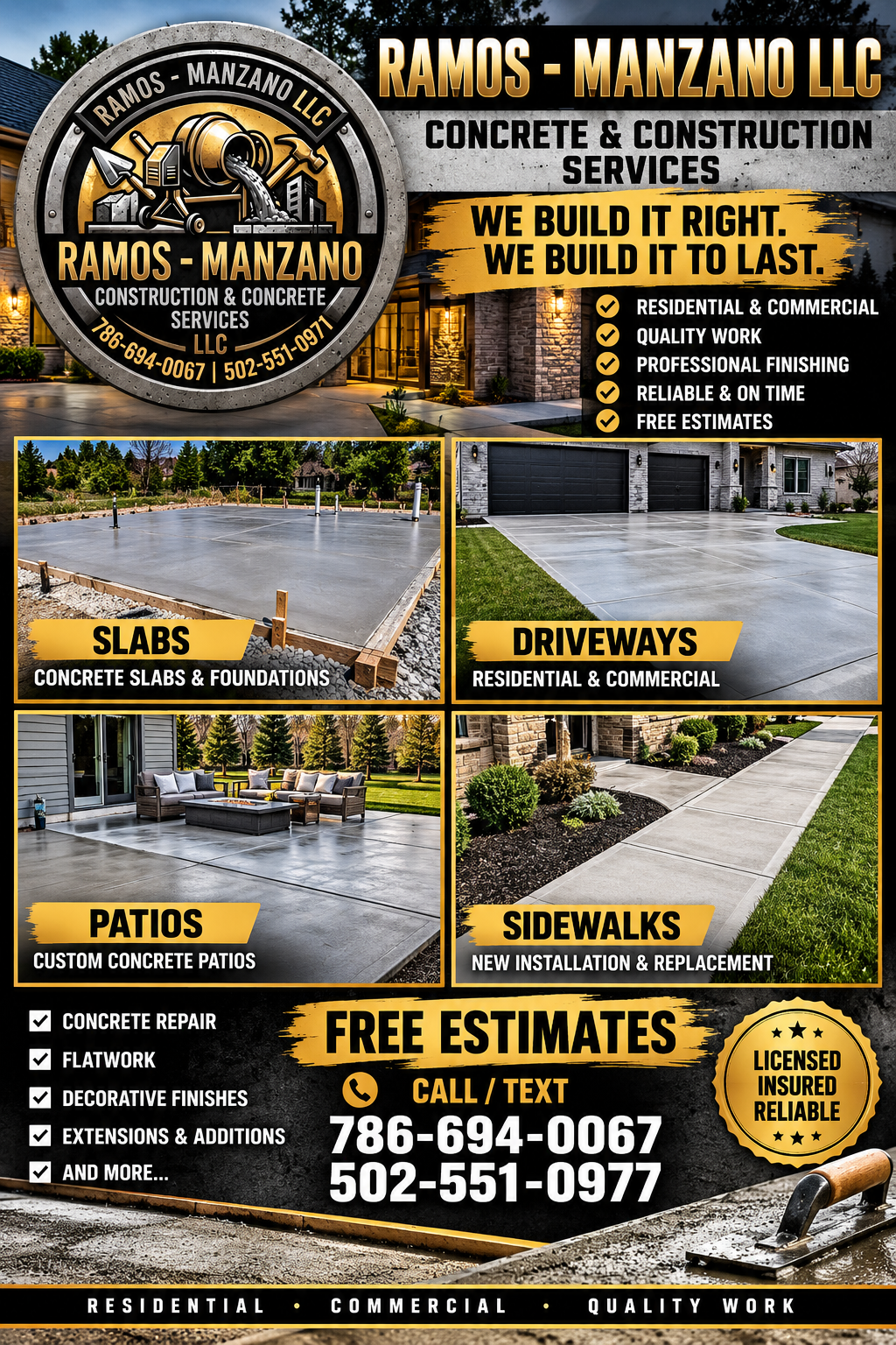 Ramos-Manzano LLC concrete and construction services flyer